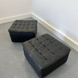 Large Swiss Poufs in Patinated Grey Leather from de Sede, 1970s, Set of 2
