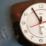 Vintage formica clock silent trapeze wall pendulum "Diehl black white"