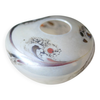 Vintage vase, small iridescent glass vase with patterns, blown glass, collection, interior decoration