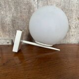Old White Metal Wall Lamp + White Opaline Ball 70s Vintage #B790