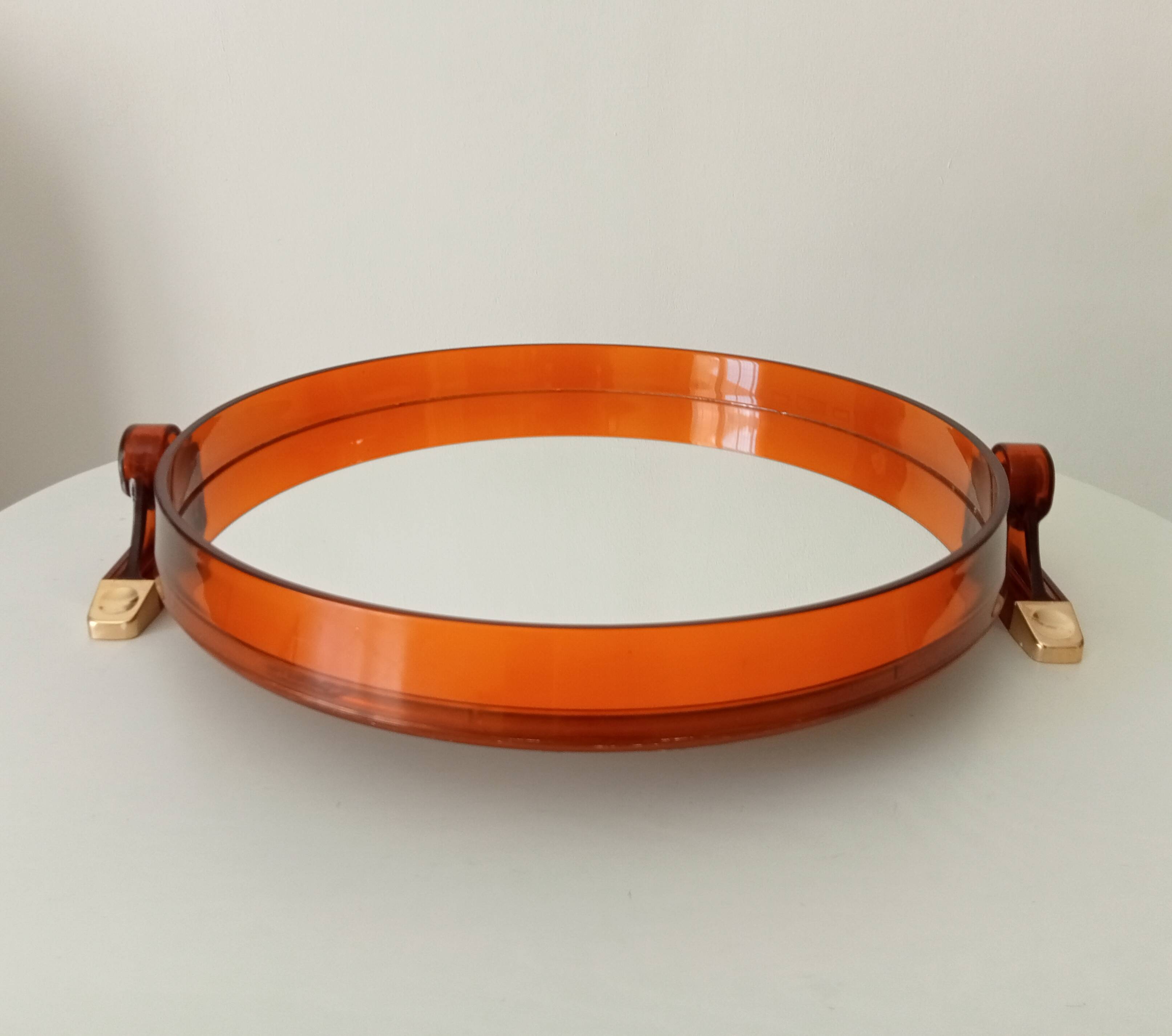 Vintage amber plexiglass mirror from the 70s