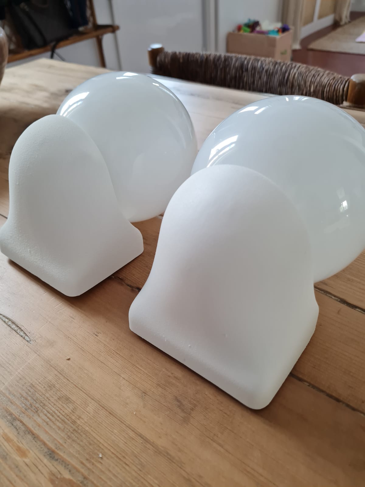 Pair of white opaline wall lamps