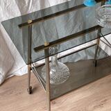 Vintage 1970 trolley in smoked glass and matte brass