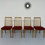 Set of 4 chairs in solid beech and vintage orange fabric, 70s design