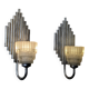 Pair of Ferro Art Iron and Glass Wall Sconces Art Deco Style 1970s