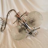 Space age chandelier with 3 lights, stainless steel and cut glass, Mazzega style, 1970