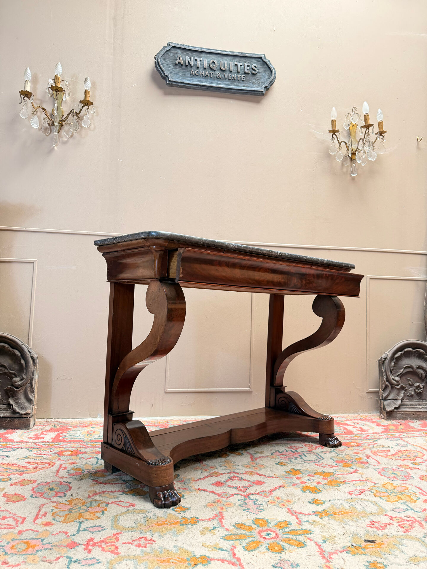 CONSOLE IN MAHOGANY FROM THE RESTORATION PERIOD 19TH CENTURY