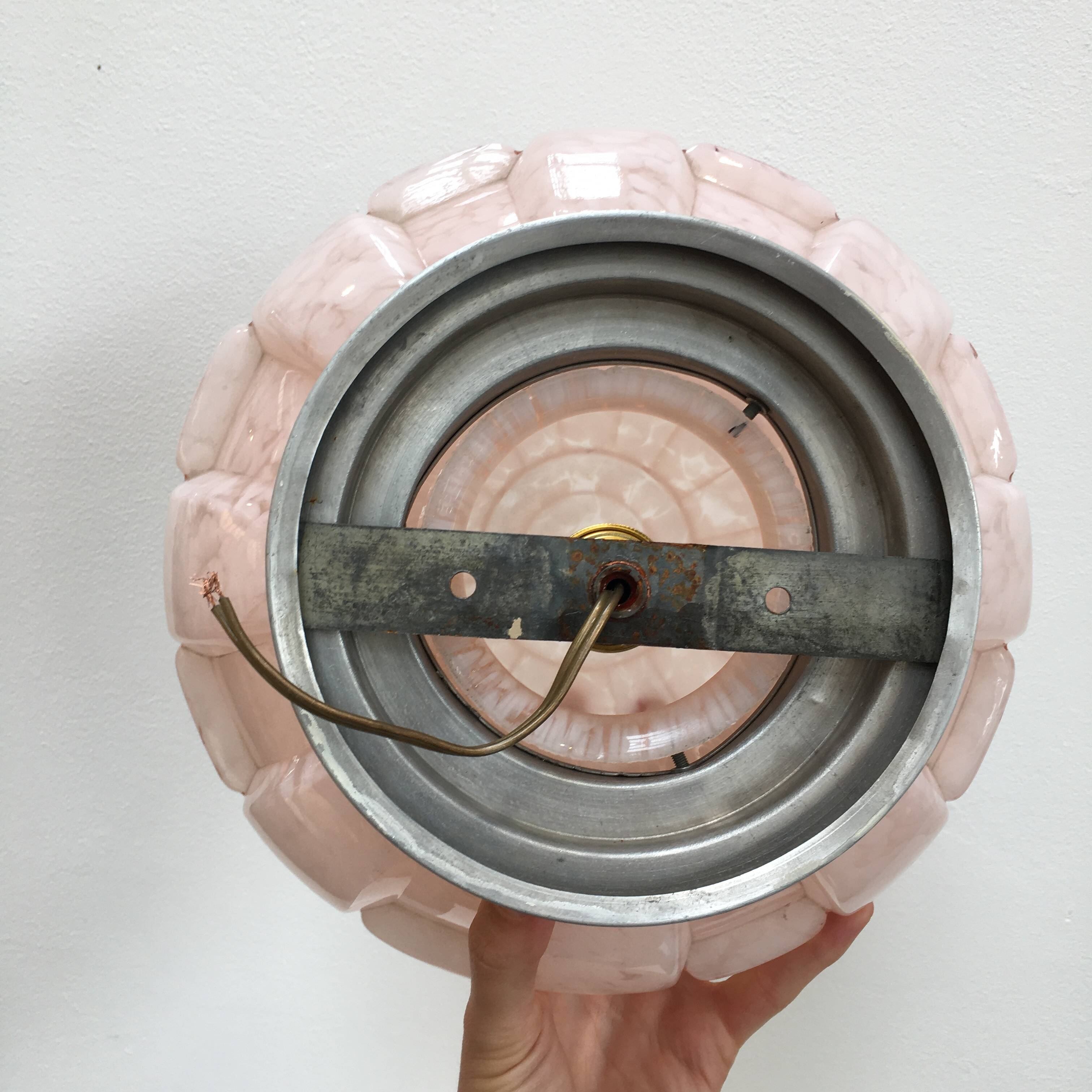 Large Art Deco ceiling light in pink Clichy glass