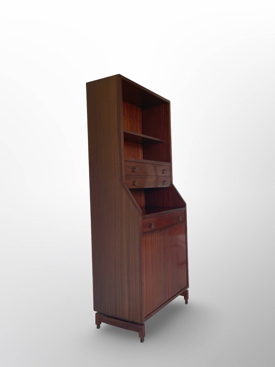 Bibliothèque italienne en bois et placage d'acajou, années 1960.