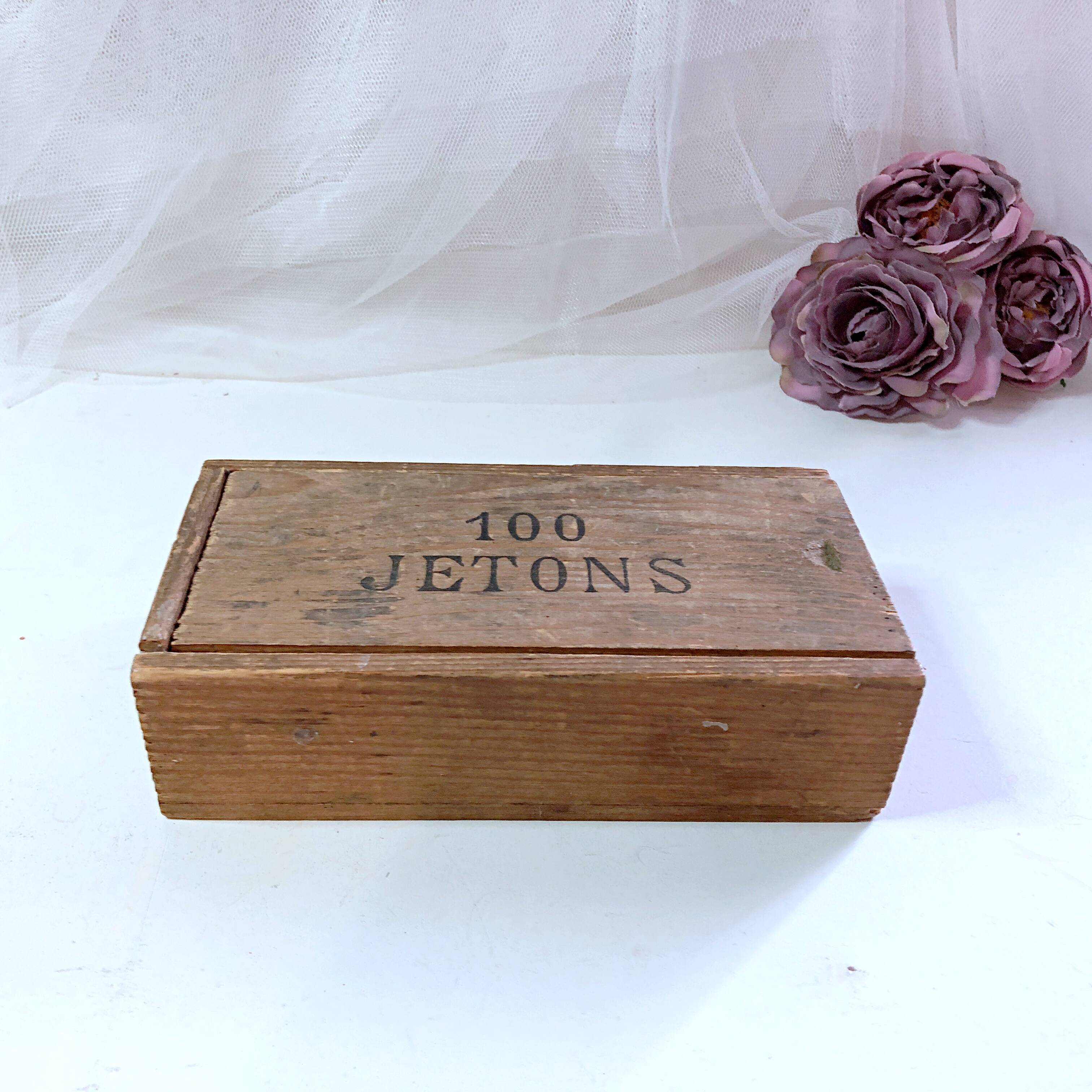 Boîte de 100 jetons en bois complète vintage France