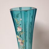 Vase soliflore en verre bleu émaillé