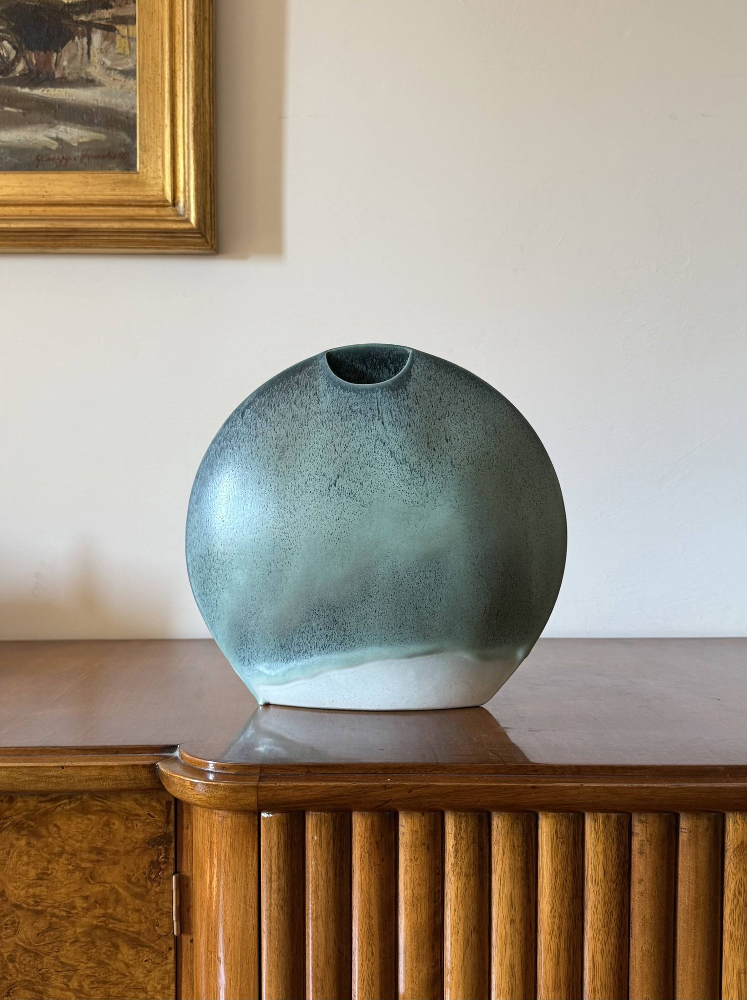 Mid-century modern blue ceramic solifleur vase, France 1970