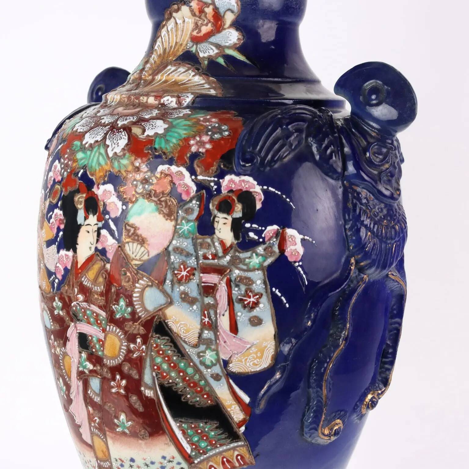 Antique ceramic vase with floral decoration, Japan, early 20th century.