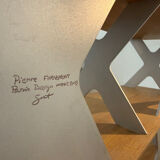 Designer shelf in solid oak and signed aluminium.