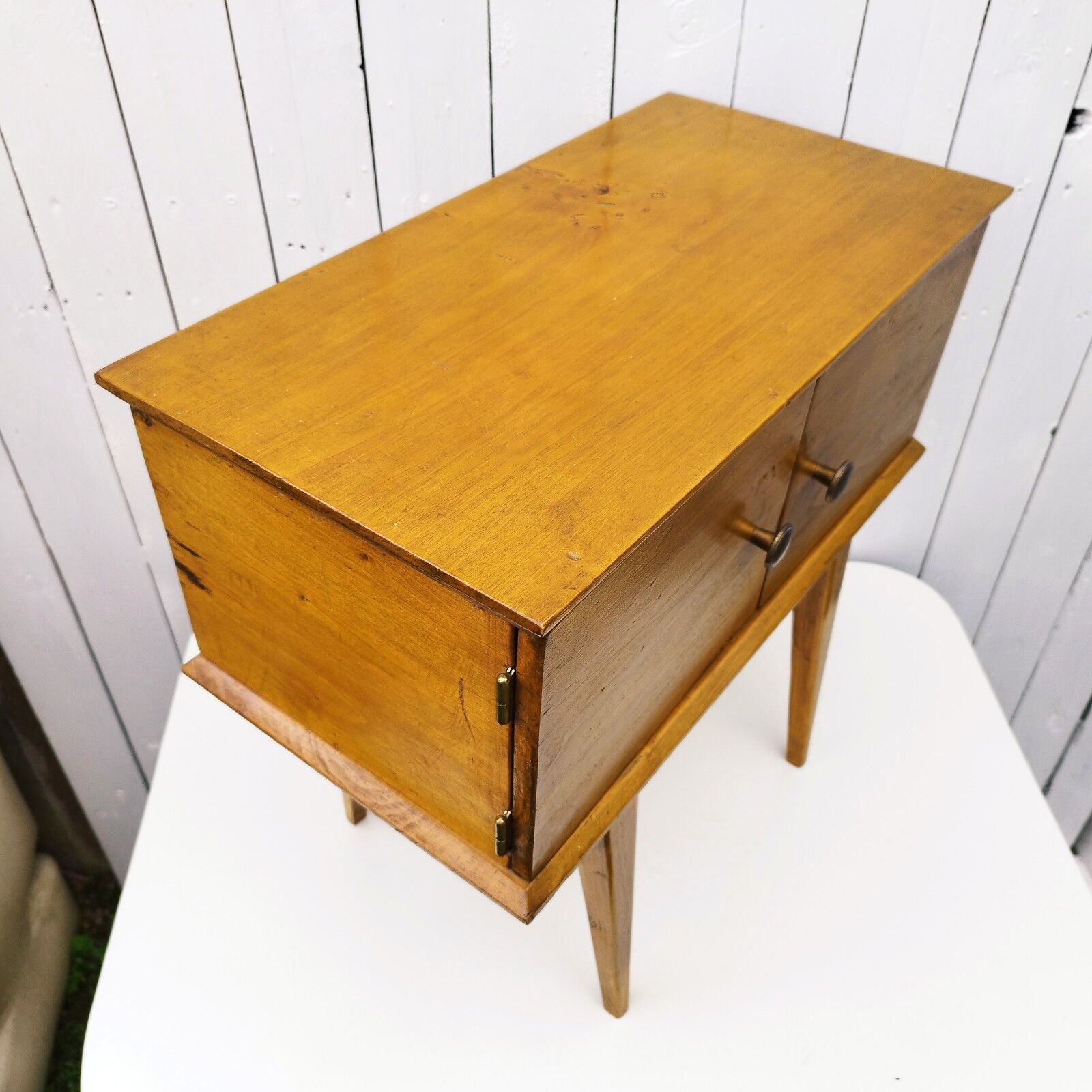 Bedside table varnished wood design 60's vintage