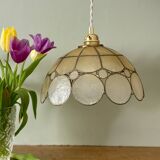 Vintage mother-of-pearl and brass lampshade pendant light
