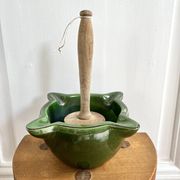 Ceramic mortar and wooden pestle