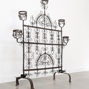 Spanish Wrought Iron Fireplace Screen Candelabra, Arts and Crafts, 1880s