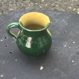 Vintage half-yellow and half-green glazed ceramic vase and pitcher