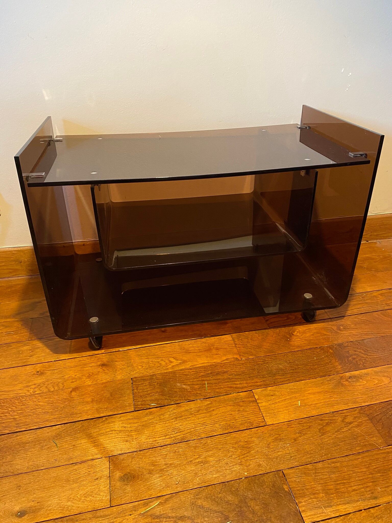 TV stand 70s smoked plexiglass