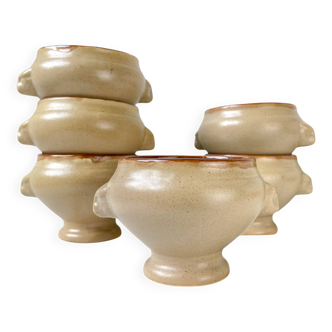6 Vintage Emile Henry Ceramic Lion Head Onion Soup Bowls