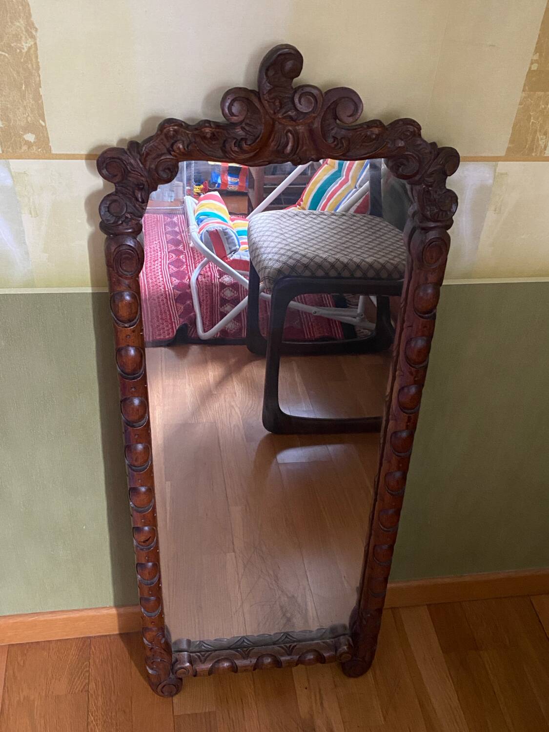 Carved wooden full-length mirror