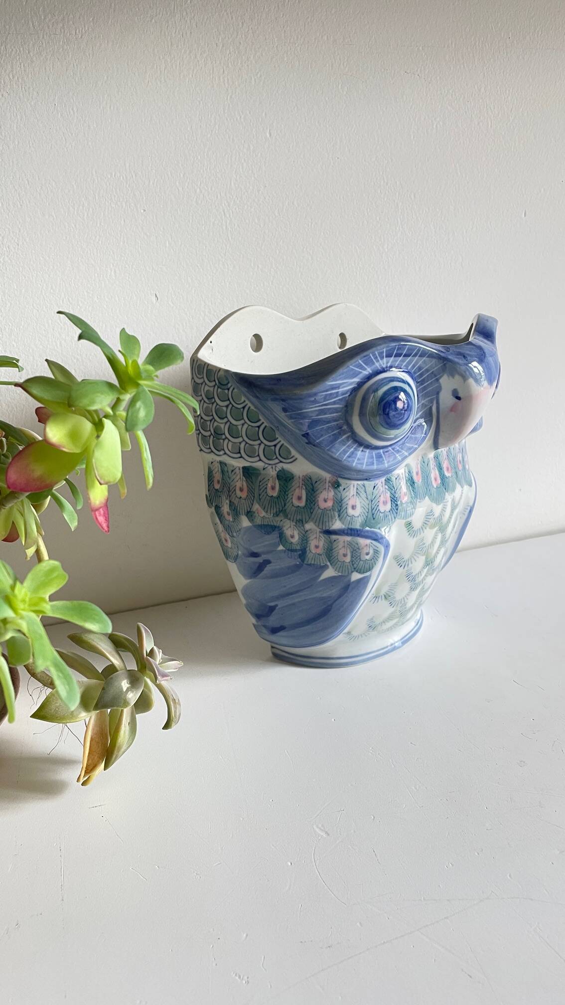 Vintage Chinese Porcelain Owl Planter
