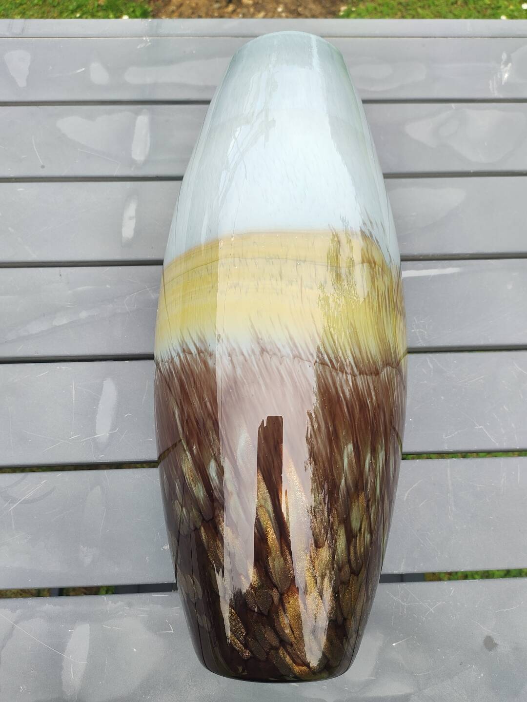 Large Cylindrical Vase in Murano Blown Art Glass/Gold Glitter