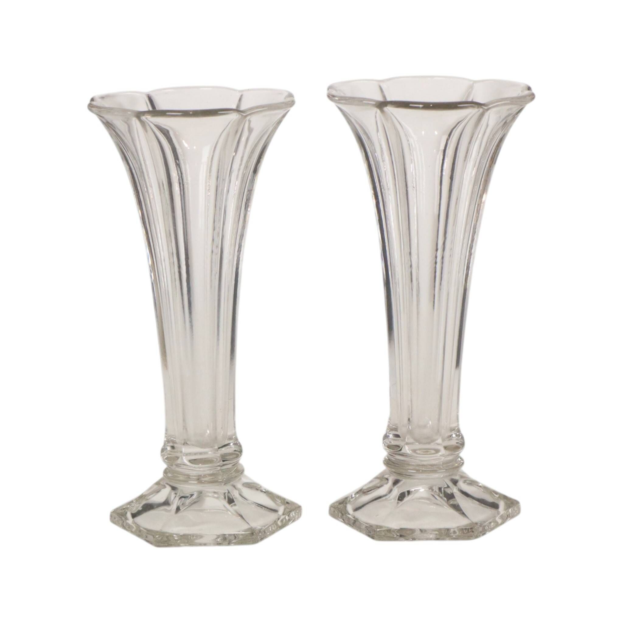 Pair of Clear Val Saint Lambert Luxval 'Americain' Vases, 23 cm