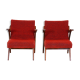 Red Mid century armchairs, made in 1960s Czechia. Original condition. Beech.