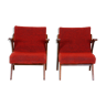 Red Mid century armchairs, made in 1960s Czechia. Original condition. Beech.