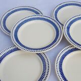 Badonviller set of 6 flat plates blue geometric decoration on cream background