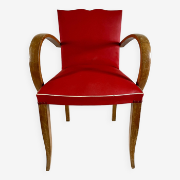 Fauteuil bridge moustache rouge Art Déco