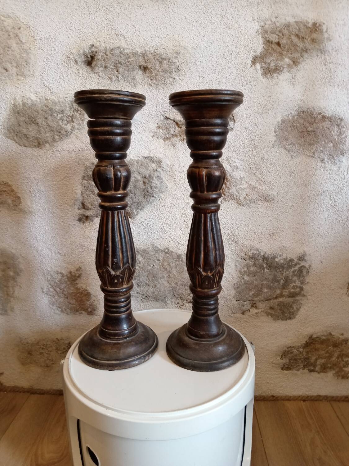 Pair of wooden candlesticks