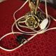 Art Deco wrought iron lamp with glass paste tulip, 1930s, with its wire