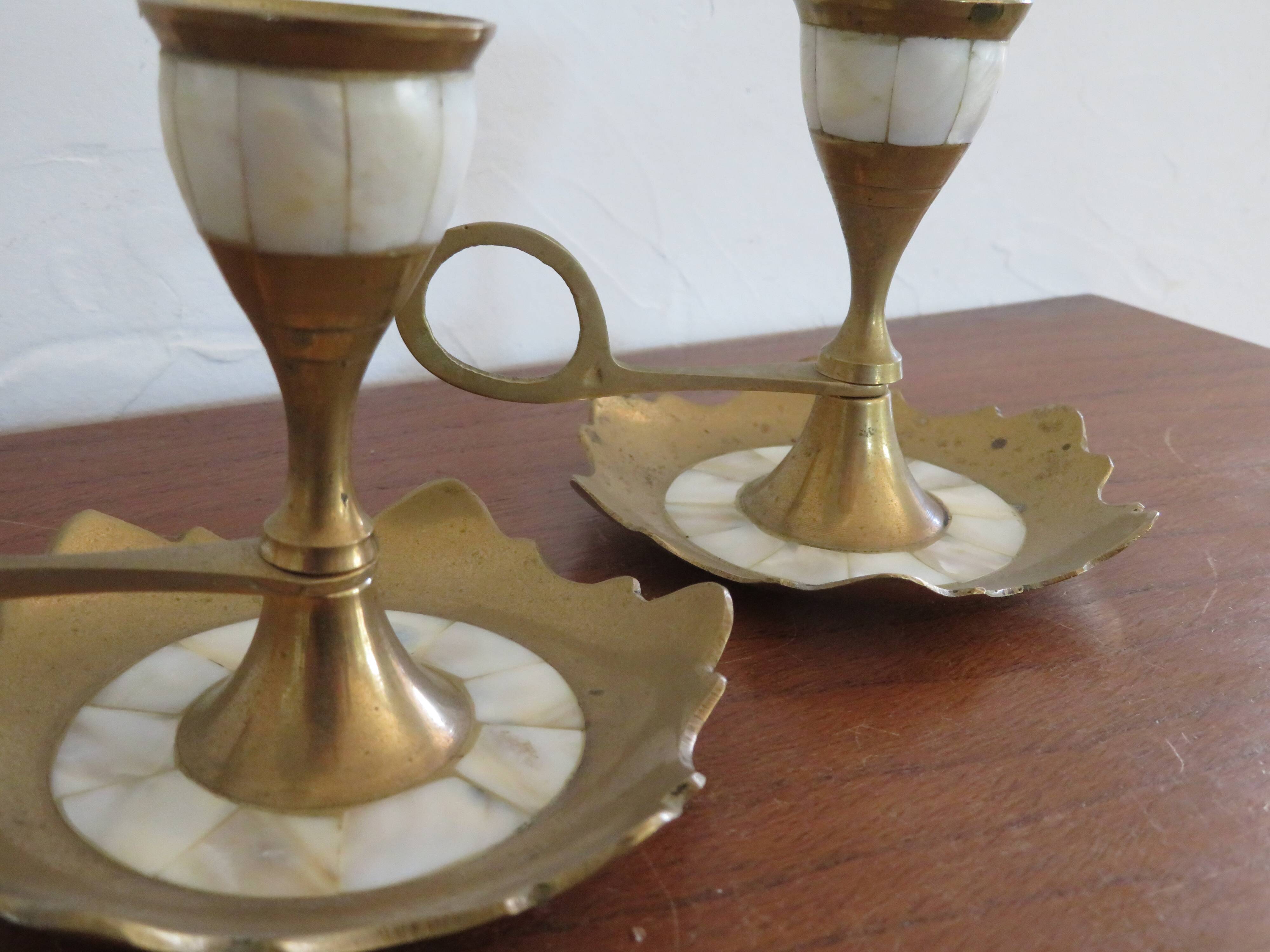 Bougeoirs vintage nacre et laiton