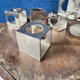 Set of 6 minimalist chrome steel candle holders from the 70s.