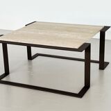 Italian mid-century travertine marble coffee table and metal base, 1970