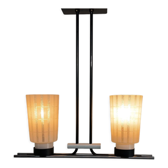 Mid-century chrome, metal and glass chandelier, Czechoslovakia