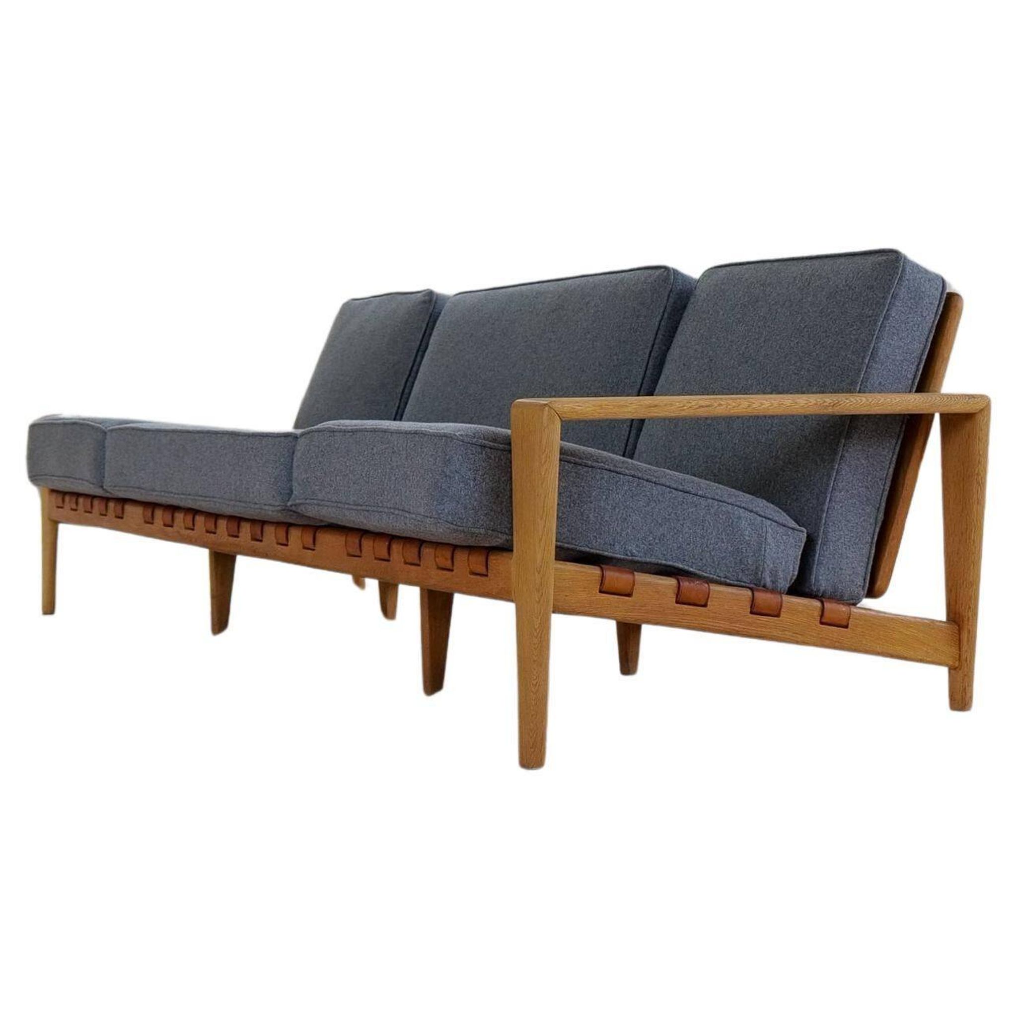 Large 1960s "Bodö" canapé in oak, leather and wool, Svante Skogh, Sweden