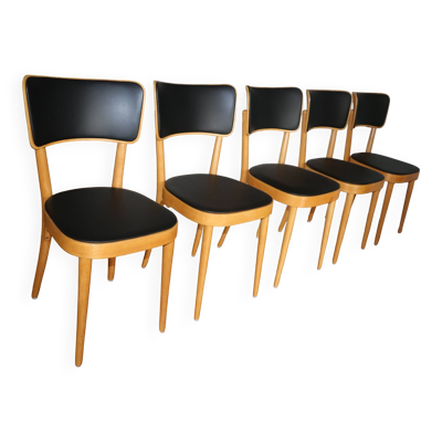 5 chaises baumann dos large skaï noir
