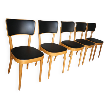 5 chaises baumann dos large skaï noir
