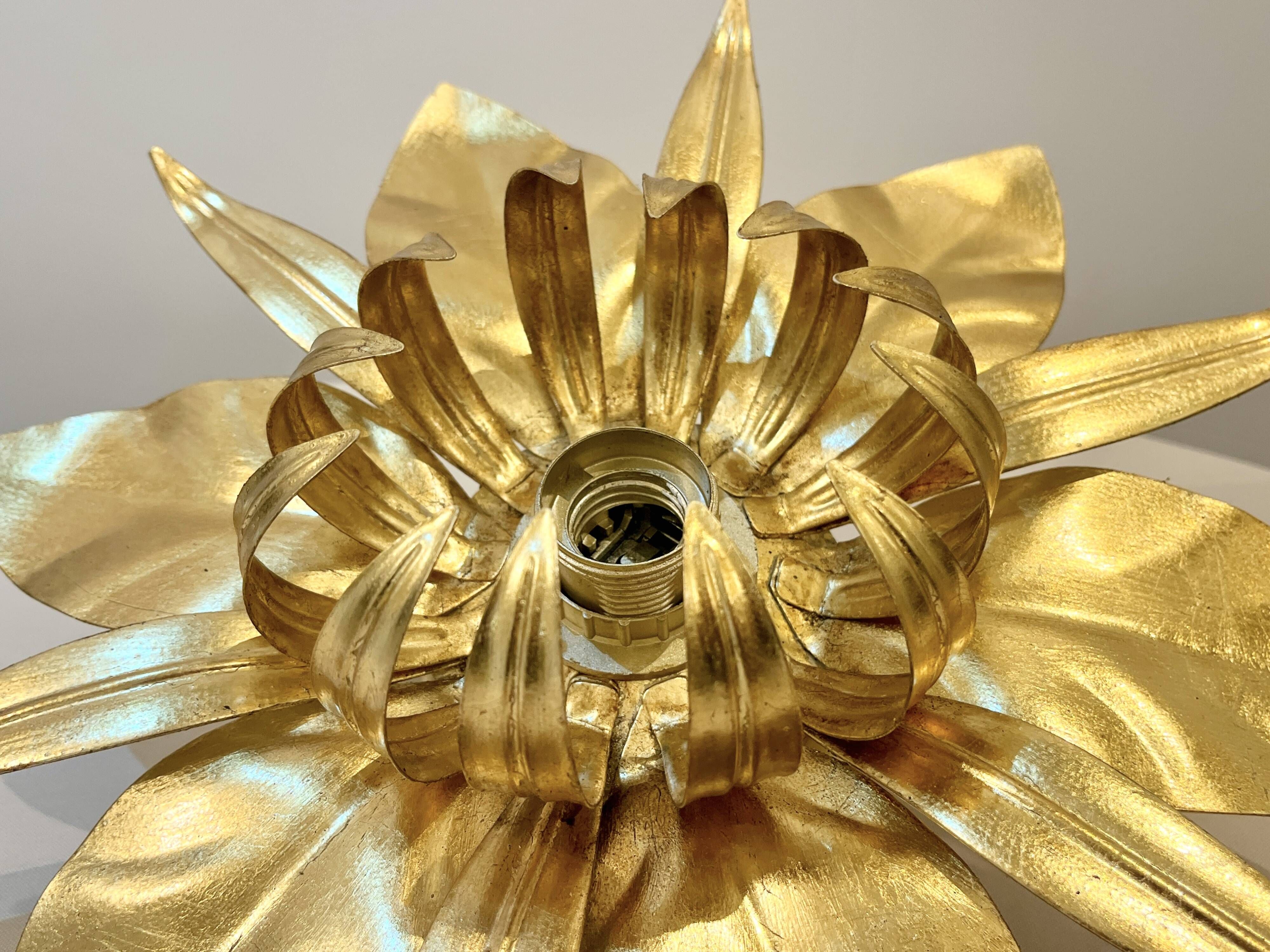 Masca style gold leaf metal flower wall light, 1970-1980