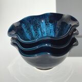 3 Vallauris Cups deep blue wavy edge