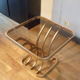 Table low gold metal 1970 smoked glass