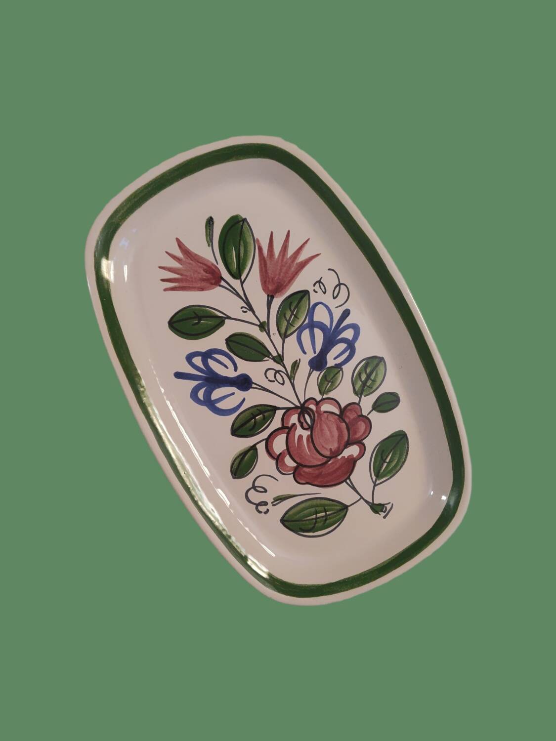 Elchinger ceramic rectangular cake or loaf dish with hand-painted floral pattern