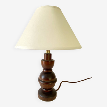 Lampe bois, câble tissu récent 200 cm, abat-jour pagode