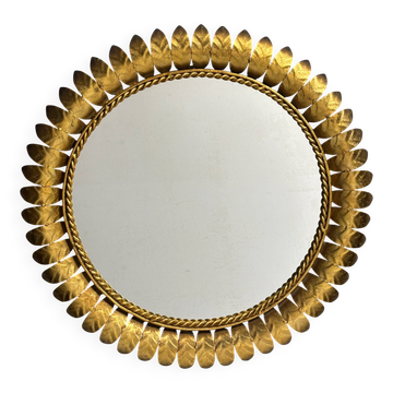 Midcentury bohemian Hollywood Regency Spanish gilt metal sun mirror, 1960s