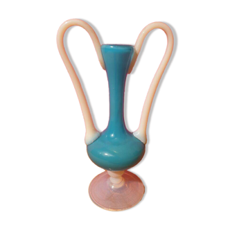 Small blue and white opaline vase