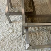 Table basse acier brossé design années 70 et gigognes